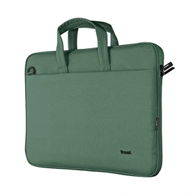 Abbildung von Trust Bologna Slim Laptop Eco Tasche bis 16 Zoll aus Recyceltem Kunststoff, mit Schultergurt, Nachhaltige Umhängetasche für Reisen, Business, Büro, Schule Grün