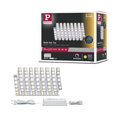 Abbildung von Paulmann 70666 LED Stripe MaxLED 500 Basisset 3 m Warmweiß 2700K Lichtband beschichtet Lichtstreifen 20W 1650 lm 230/24 V 36 VA