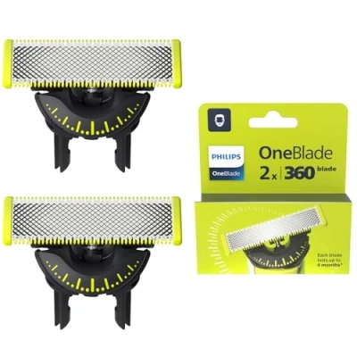 Abbildung von Philips OneBlade 360 Authentische Ersatzklingen für alle und Pro Modelle, aus langlebigem Edelstahl, original von Philips, Zweier Pack (Modell QP420/60)