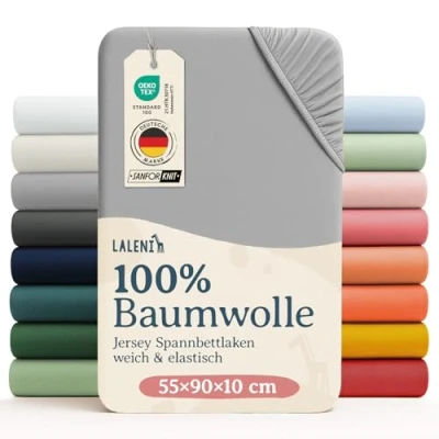 Abbildung von Laleni Jersey Spannbettlaken 55x90cm Beistellbett 2er Set Oeko TEX zertifiziertes Beistellbett/Stubenwagen Bezug 100% Baumwolle Kinderwagen Baby Bettwäsche Grau