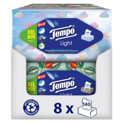 Abbildung von Tempo XXL Light Box Taschentücher Megapack 8 Boxen, 140 Tücher pro weiche Papiertaschentücher, waschmaschinenfest