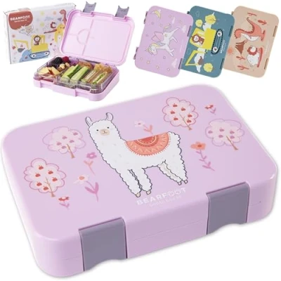 Abbildung von BEARFOOT Brotdose Kinder mit Fächern, BPA frei, Lunchbox, Bento box, Brotbox, Mädchen &amp; Jungen, Snackbox Trennfächern, Vesperbox für Kindergarten, Schule, groß (Lama)