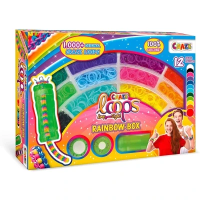 Abbildung von CRAZE loops Rainbow Box Regenbogen Loom Bänder Set mit 1000 Gummibänder zum Basteln Halsketten, Ringe und Armbänder selber machen