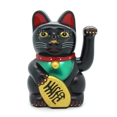 Abbildung von Starlet24 winkende Glückskatze Winkekatze Lucky Cat Maneki Neko Katze Glücksbringer (Schwarz, 16cm)