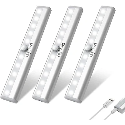 Abbildung von OxyLED Schrankbeleuchtung, Schranklicht mit Bewegungsmelder 3 Stück 6000K Kleiderschrank Beleuchtung Magnetstreifen USB Led Schrankbeleuchtung Zubehör Inne für Küche Treppe