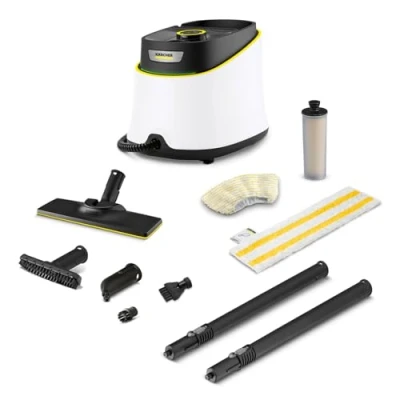 Abbildung von Kärcher Dampfreiniger SC 3 Deluxe, Dampfdruck: 3,5 bar, Aufheizzeit: 30 s, Leistung: 1.900 W, Flächenleistung: 75 m², Tank: 1 l, mit Bodenreinigungsset, Mikrofaser Bezug, Düsen und Rundbürste