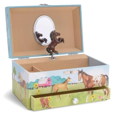 Abbildung von Jewelkeeper Musikalische Schmuckkästchen mädchen mit ausziehbarer Schublade, pferd Design Spieluhr Das Home on the Range Song, Ideal geschenke für