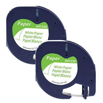 Abbildung von 2x MarkField Kompatible für Dymo LetraTag Etikettenband 12mm x 4m, mit Papier LT 110T 100H 100T QX50 XR XM, Schwarz auf Weiß, 91220