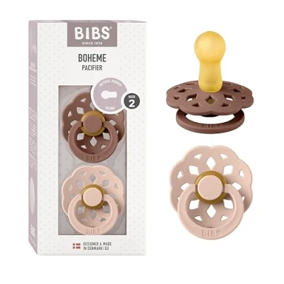 Abbildung von BIBS Boheme Schnuller 2er Pack. BPA frei. Kirschform Nippel, Größe 2 (6 18 Monate), Woodchuck/Blush