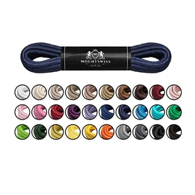 Abbildung von Mount Swiss Luxury Schuhbänder I Wasserabweisende und reißfeste Schnürsenkel rund ø 2 3 mm aus feiner Baumwolle/gewachst Farbe: Navy, Länge: 100 cm