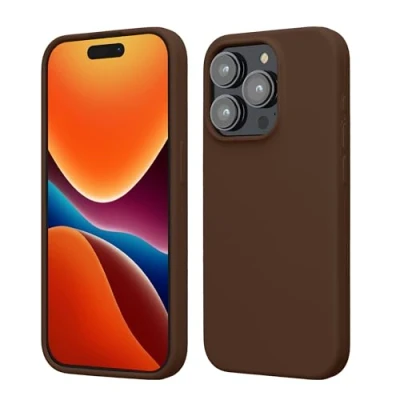 Abbildung von kwmobile Handyhülle für iPhone 15 Pro Hülle, Case Hülle Silikon kabelloses Laden Chocolate