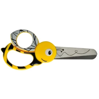 Abbildung von Fiskars Kinder Tierschere mit Bienen Motiv, Ab 4 Jahren, Länge: 13 cm, Für Rechts und Linkshänder, Rostfreie Stahl Klinge/Kunststoff Griffe, Gelb, 1003747