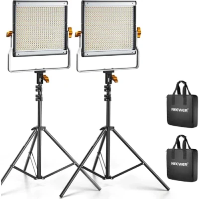 Abbildung von NEEWER 2er Pack dimmbares zweifarbiges 480 LED Videolicht und Ständerbeleuchtungsset beinhaltet: 3200 5600K CRI 96+ Panel mit U Halterung, 75&quot; Lichtstativ für YouTube Studiofotografie, Videos
