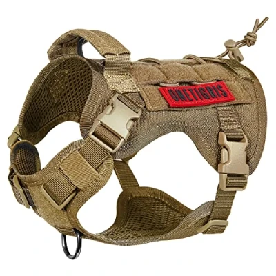 Abbildung von OneTigris Hundegeschirr, FIRE WATCHER Taktische Geschirr Sicherheitsgeschirr Hunde Hundeweste mit 1 Griffe und 2 D Ring 1000D Nylon (M, Braun)