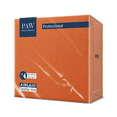 Abbildung von PAW Airlaid Servietten (40 x 40 cm) I 50 Stück Einfarbig Stoffähnlich Elegante Tischdekoration HoReCa Zu wichtigen Anlässen wie Hochzeiten, Feiern, Weihnachten Unicolor: Orange