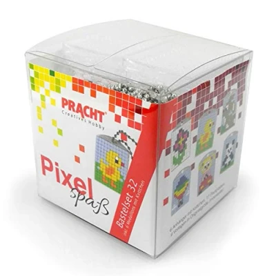 Abbildung von Pixel P90070 63501 Spaß Bastelset 32, zur Gestaltung von 6 Schlüsselanhängern für Kinder, kinderleichtes Stecksystem, ohne Bügeln und Kleben, Steinchen aus Biokunststoff