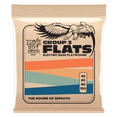 Abbildung von Ernie Ball Flatwound Group III E Bass Saiten, Stärke 45 100