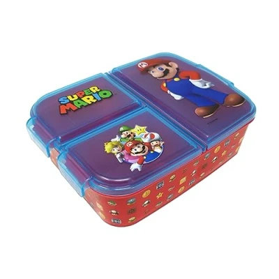 Abbildung von Theonoi Kinder Brotdose Lunchbox Sandwichbox mit Fächern Brotbox Unterteilung Kindergarten aus Kunststoff BPA frei (Super Mario)