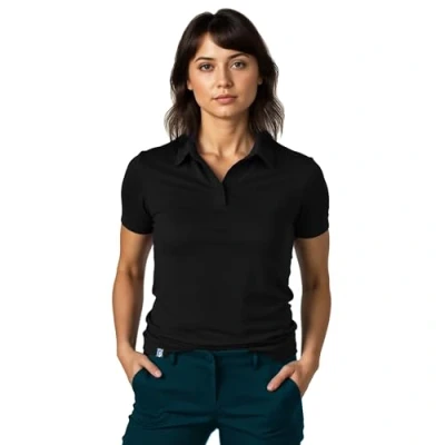 Abbildung von ALPIN LOACKER Merino Shirt Damen Kurzarm und Poloshirt I atmungsaktives Funktionsshirt schnelltrocknend für Sport Wandern Merinowolle Tshirt Thermooberteil, Schwarz M