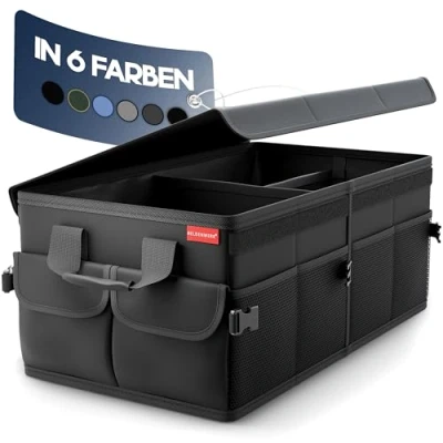 Abbildung von HELDENWERK Premium Kofferraum Organizer mit Deckel stabil &amp; rutschfest Faltbare Auto Kofferraumtasche groß doppelten Böden Kofferraumbox, Kofferraumorganizer Box