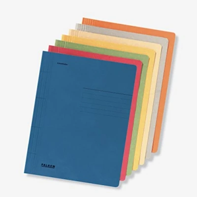 Abbildung von Original Falken 10er Pack Recycling Schnellhefter DIN A4 farbig sortiert. Made in Germany Blauer Engel Hefter Papphefter Kartonschnellhefter Schulhefter Pappordner Mappe ideal für Schule und Uni