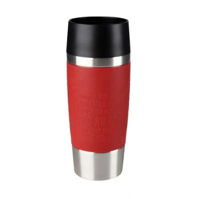 Abbildung von Emsa 513356 Travel Mug Classic 360 ml Thermobecher Isolierbecher hält 4h heiß/ 8h kalt 100% dicht auslaufsicher Quick Press Verschluss Trinköffnung rot 1 Stück