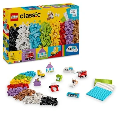 Abbildung von LEGO Classic Kreativset zum Bauen und Spielen Set mit bunten Bausteinen Baue EIN Haus, Hund, Löschauto, Klaviertastatur Regenbogen Bastelset für Jungen &amp; Mädchen ab 5 Jahren