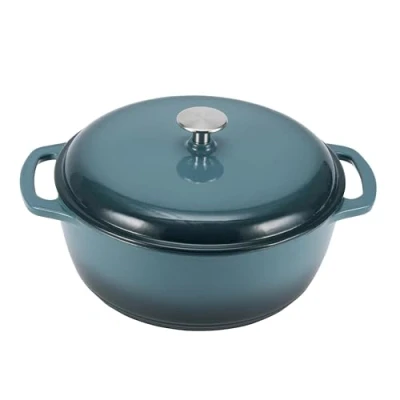 Abbildung von Amazon Basics Rund Schmortopf aus emailliertem Gusseisen SX 75QTH, 6.9 l, Grau