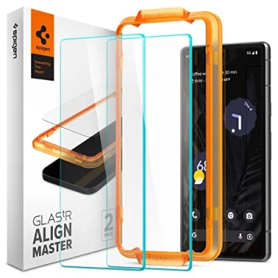 Abbildung von Spigen AlignMaster Schutzfolie kompatibel mit Google Pixel 7a, 2 Stück, Kratzfest, 9H Härte Folie