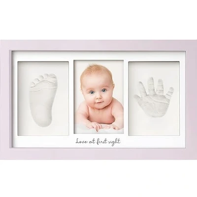 Abbildung von Baby Handabdruck und Fußabdruck Set Gipsabdruck Hand Fuß für Neugeborene Bilderrahmen ​ Dusche Abdruckset (Soft Lilac)