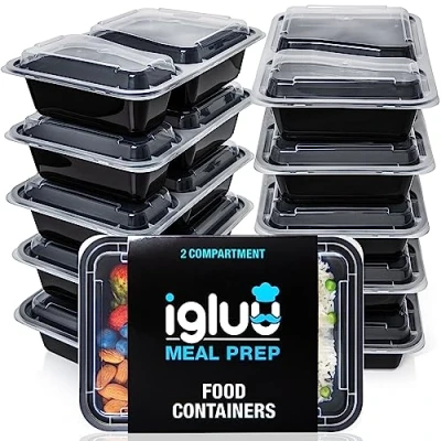 Abbildung von [20er Pack] 2 Fach Meal Prep Container Von Igluu Essensbox, Lunchbox Mikrowellengeeignet, Spülmaschinenfest Und Wiederverwendbar Luftdichter Deckelverschluss, BPA Frei