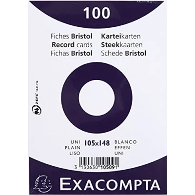 Abbildung von Exacompta 10509E 100er Pack Karteikarten blanko DIN A6 in Folie eingeschweißt 105 x 148 mm ideal für die Schule und Universität zum Lernen weiß