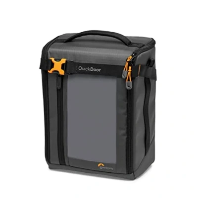 Abbildung von Lowepro GearUp Creator Box Extra Large II, Spiegellose und DSLR Kameratasche, Kameratasche mit QuickDoor Zugang, Hergestellt aus Recyclingmaterial, Orange Gepolsterte Innenfächer, Grau