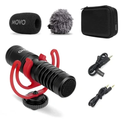 Abbildung von Movo VXR10 PRO Externes Videomikrofon für Kamera mit Rycote Lyre Stoßdämpfer Kompaktes Richtrohrmikrofon und Zubehör, kompatibel Smartphones DSLR Kameras batterieloses Mikrofon