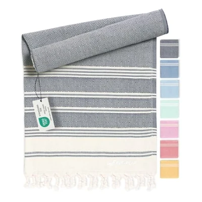 Abbildung von Fit Flip Hamamtuch aus 100% recycelter Baumwolle nachhaltig und natürlich Saunatuch, Strandtuch, Duschtuch, Badetuch, Yogatuch Navy 200x200cm Diamond