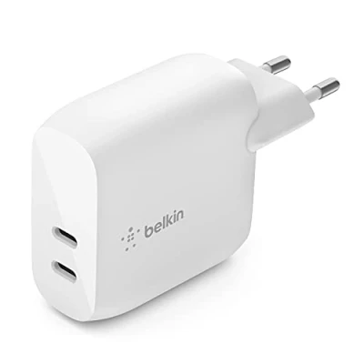 Abbildung von Belkin 40 W USB C PD Ladegerät (2 Ports mit 20 je Port, Schnellladen Power Delivery für das iPhone 14, 13, oder 12, iPad Pro, Galaxy und andere Geräte)