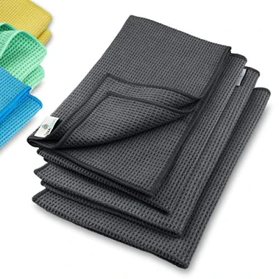 Abbildung von ELEXACLEAN Mikrofaser Trockentuch, Premium Waffeltuch (4 Stück, 60x40 cm, Anthrazit) superweiche Qualität für Auto, Glas, Küche, Geschirr, Bad