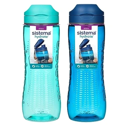 Abbildung von Sistema Active Sport Wasserflaschen 800 ml auslaufsichere Kinderwasserflaschen schlagfester Tritan Kunststoff BPA frei Ocean Blue &amp; Minty Teal 2 Stück