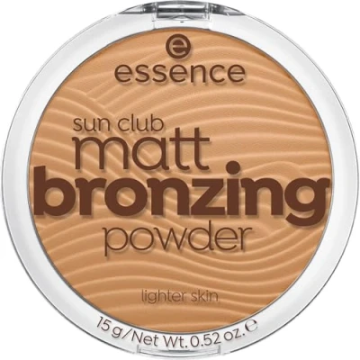 Abbildung von essence sun club matt bronzing powder, Bronzer, Nr. 01, Nude, mattierend, matt, für trockene Haut, unreine vegan, ohne Alkohol, Konservierungsstoffe, Parabene, 1er Pack (15g)
