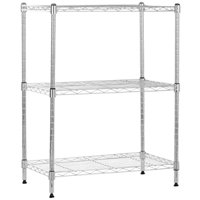 Abbildung von Amazon Basics Schmaler Aufbewahrungsschrank mit 3 Regalböden, höhenverstellbaren Einlegeböden und Nivellierfüßen, maximales Gewicht 340 kg, Chrom, 34 cm T x 58.9 B 76.2 H