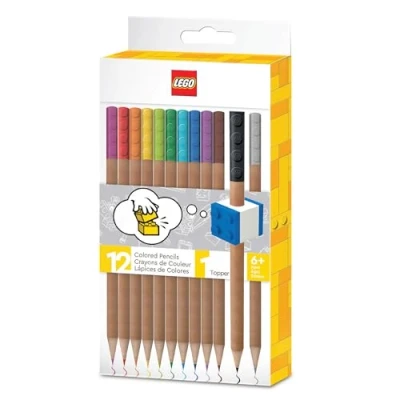 Abbildung von IQ LEGO 12er Pack Buntstifte mit Bleistiftaufsatz (52064), 2x2 Stein Aufsatz, 12 leuchtende Farben, Kompatibel Briefpapiersystem, ab 6 Jahren,