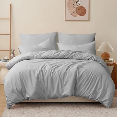 Abbildung von RUIKASI Bettwäsche 200x220 3teilig Grau Bettbezug 200 x 220 Set Hellgrau mit Kissenbezüge, Sets 200x220cm aus Mikrofaser Reißverschluss Weich und Bügelfrei