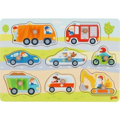 Abbildung von goki 57400 Steckpuzzle Fahrzeuge aus Holz 8 Teile