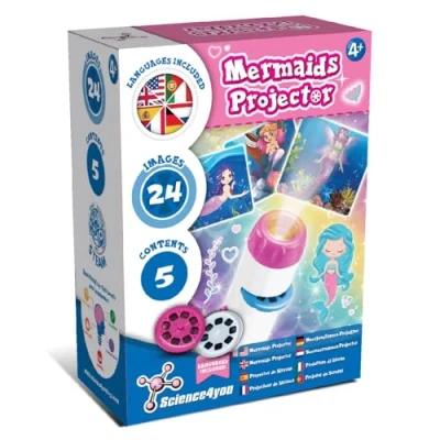 Abbildung von Science4you Meerjungfrauen Projektor für Kinder Taschenlampe, Spielzeug umfasst 24 Bilder und Poster, Lampe Geschenk Lernspielzeug 4 5 6+ Jahre