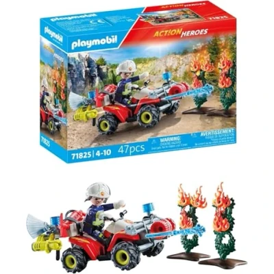 Abbildung von PLAYMOBIL Action Heroes Feuerwehr Quad löscht Heckenbrand Feuerwehrauto Spielzeug für Kinder ab 4 Jahren 71825