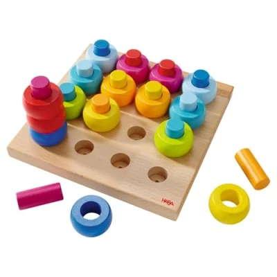 Abbildung von Haba 2202 Steckspiel Farbkringel, buntes Sortier und Motorikspielzeug aus Holz ab 2 Jahren, zum Farbenlernen