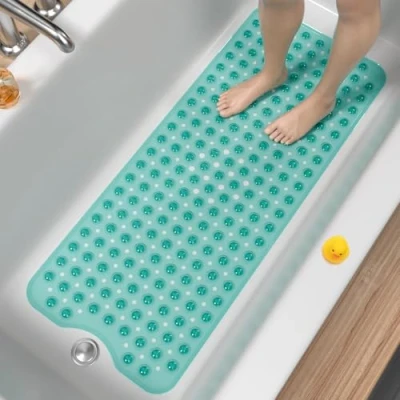 Abbildung von HITSLAM Badewannenmatte rutschfest, 101 x 40cm Extra Lange Antirutschmatte Badewanne, Duschmatte rutschfest BPA Frei, Schimmelresistent &amp; Maschinenwaschbar Badematte, Grün