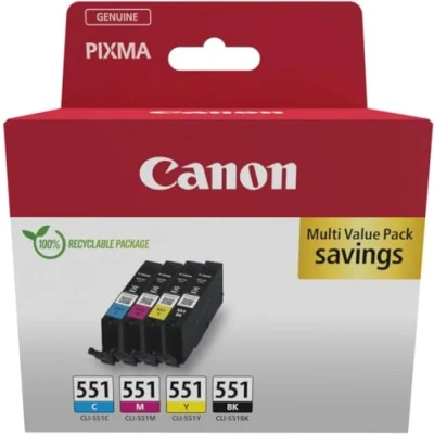 Abbildung von Canon CLI 551 C M Y BK Vorteilspack 4 Tintenpatronen (Schwarz, Cyan, Magenta, Gelb) Original [Umweltfreundliche Recycle Kartonverpackung 2024]