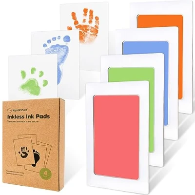 Abbildung von Handabdruck und Fußabdruck Baby Abdruckset 4pcs Tintenloses Stempelkissen Fussabdruck Set, Hand Geschenk Pfotenabdruck Set Hund (Candy)
