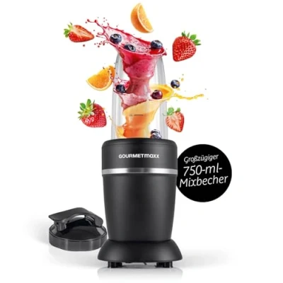 Abbildung von GOURMETmaxx Mixer &amp; Smoothie Maker 4 tlg. Standmixer elektrisch für den Vitaminkick to go Nutrition mit auslaufsicherem Deckel Blender, Food Processor Shakes Co.
